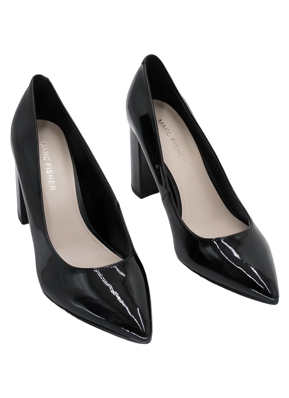 Marc Fisher Viviene Pointed Toe Block Heel Pumps Black Patent Size 7.5